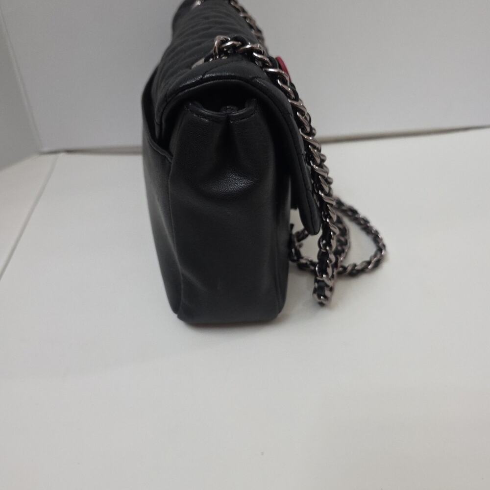 Karl Lagerfeld Paris Quilted Shoulder Bag Black Leather Chain Strap Patch Purse - Picture 5 of 12